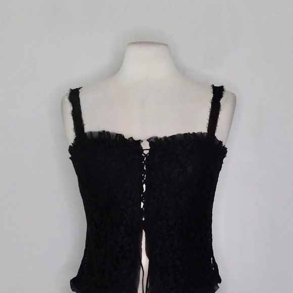 NWT!! ZARA Limited Edition Lace Top Black Lace-Up Front Tank Shirt Crop Large - Picture 4 of 16